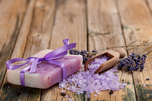 Herbal soap with sea salt and lavender flowers